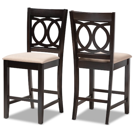 Baxton Studio Lenoir Sand Upholstered Espresso Finished Wood Pub Chair, PK2 153-9593